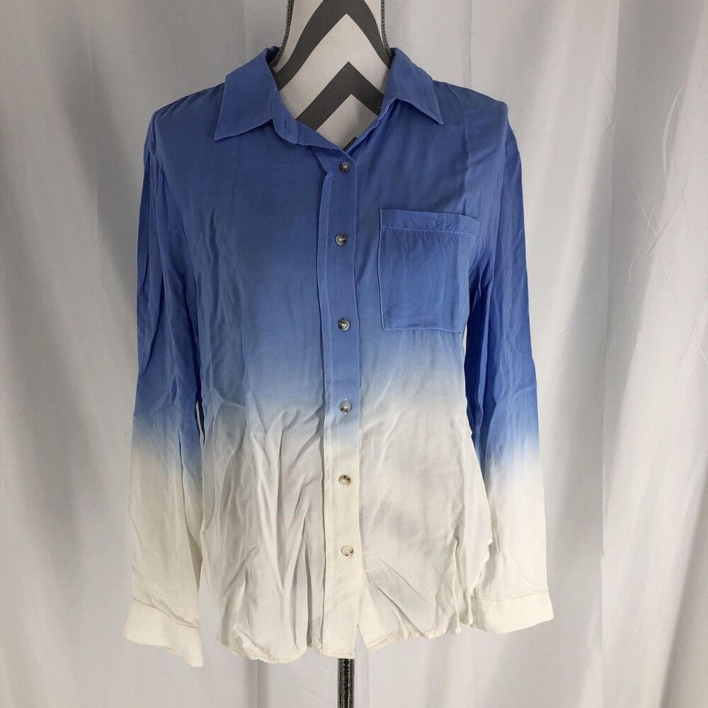 Hem & Thread Women's Blue Ombré Button Down Shirt long Sleeve size Small